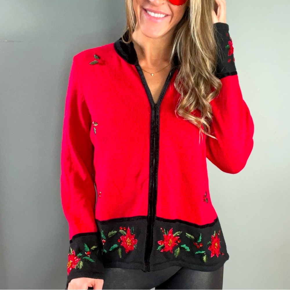 🎄 Vintage Tiara International Christmas Collection Full Zip Sweater Velour